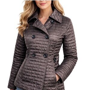 Apt 9 Womens Quilted Double Breasted Puffer Coat Gunmetal Gray Warm Fitted Small